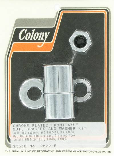 Front axle nut and smooth spacer kit | Color: chrome | Order Number: C2022-5 | OEM Number: 40910-00 / 43683-00