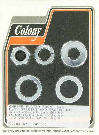 Front axle nut and smooth spacer kit | Color: chrome | Order Number: C2028-5 | OEM Number: 43358-00 / 43617-00