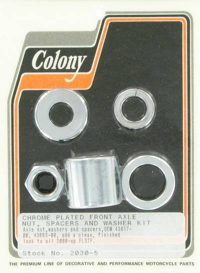 Front axle nut and smooth spacer kit | Color: chrome | Order Number: C2030-5 | OEM Number: 43617-00 / 43683-00