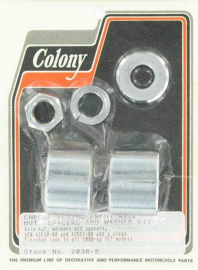 Front axle nut and smooth spacer kit | Color: chrome | Order Number: C2036-5 | OEM Number: 43520-00 / 43521-00