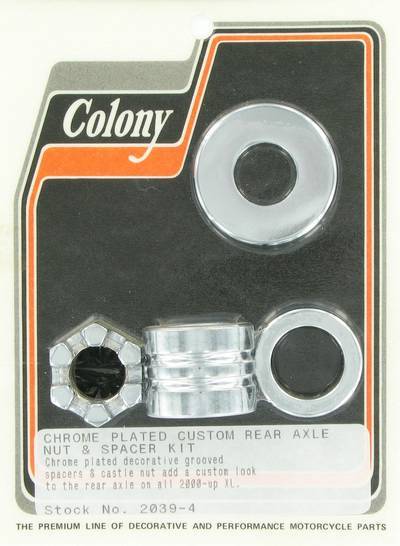 Rear axle nut and grooved spacer kit, custom | Color: chrome | Order Number: C2039-4 | OEM Number: 40910-00 / 43654-00