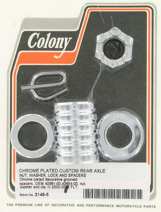 Rear axle nut, washer, lock & grooved spacers | Color: chrome | Order Number: C2149-5 | OEM Number: 40981-00 / 43654-00