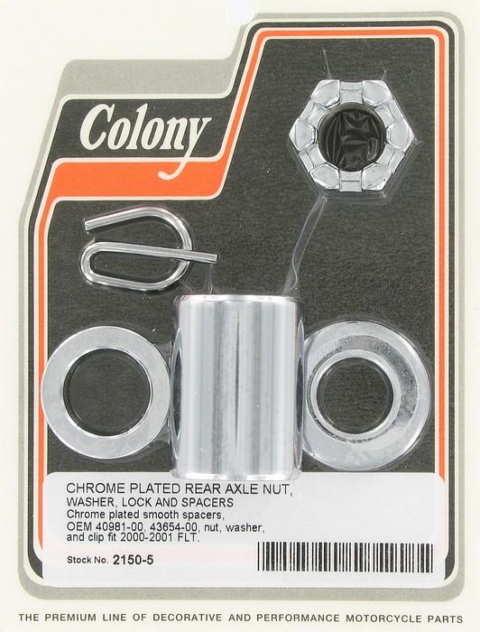 Rear axle nut, washer, lock & smooth spacers | Color: chrome | Order Number: C2150-5 | OEM Number: 40981-00 / 43654-00