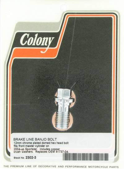 Brake line banjo bolt, 12mm - domed hex | Color: chrome | Order Number: C2302-3 | OEM Number: 41737-04