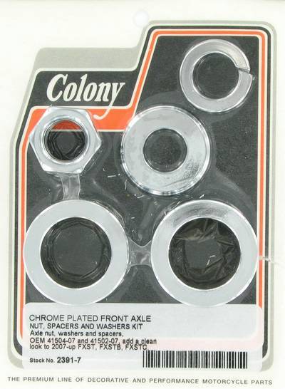 Front axle nut, washer and spacer kit - smooth | Color: chrome | Order Number: C2391-7 | OEM Number: 41504-07 / 41502-07