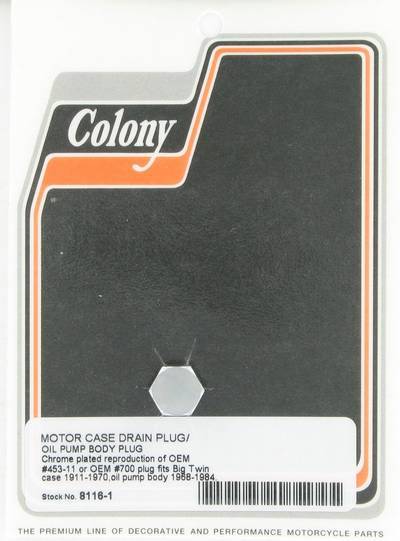 Crankcase drain plug / plug oil pump body | Color: chrome | Order Number: C8116-1 | OEM Number:700 / 453-11