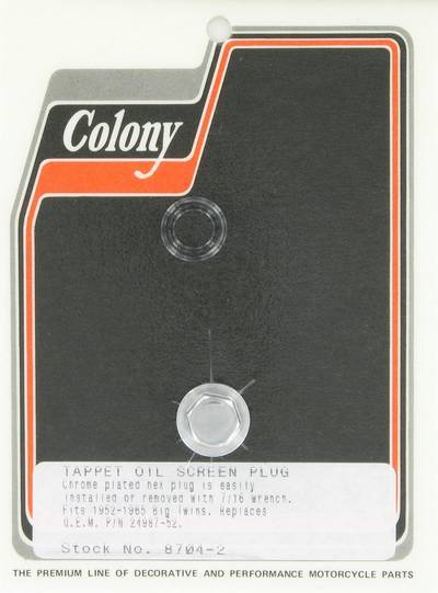 Tappet oil screen plug, custom hex | Color: chrome | Order Number: C8704-2 | OEM Number: 24987-52