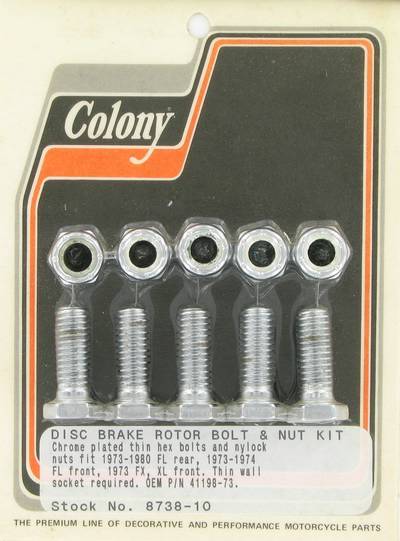 Disc brake rotor bolts and nuts, hex head | Color: chrome | Order Number: C8738-10 | OEM Number: 41198-73