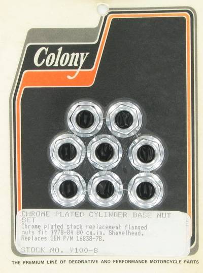 Cylinder base nuts (8) | Color: chrome | Order Number: C9100-8 | OEM Number: 16838-78