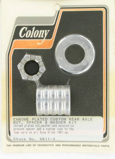 Rear axle nut and spacer kit, custom grooved | Color: chrome | Order Number: C9811-3 | OEM Number: