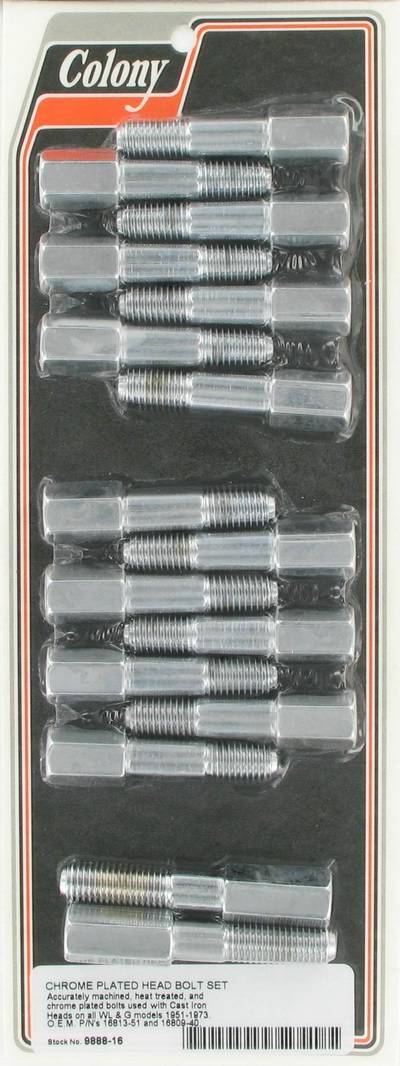 Head bolt set, iron heads | Color: chrome | Order Number: C9888-16 | OEM Number: 16813-51 / 16809-40